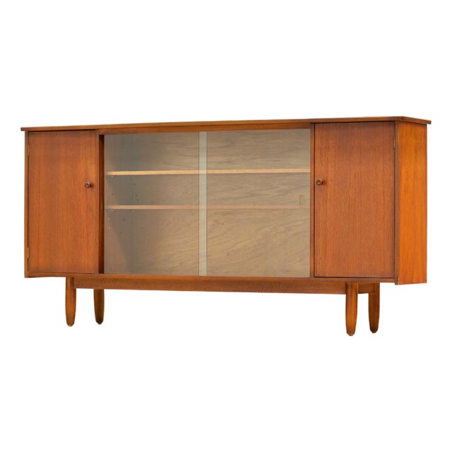 1960s Slim Mid Century Teak China Entryway Cabinet For Sale