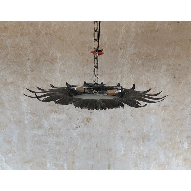 Spanish 1950s Sunburst Leaf Ceiling Fixture With Frosted Glass For Sale - Image 9 of 14