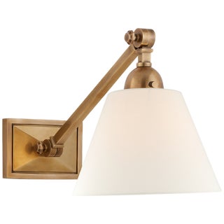 Alexa Hampton for Visual Comfort Signature Jane Single Library Wall Light in Hand-Rubbed Antique Brass with Linen Shade For Sale