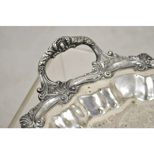 Metal Vintage Victorian Style Silver Plated Scalloped Edge Round Serving Platter Tray For Sale - Image 7 of 12