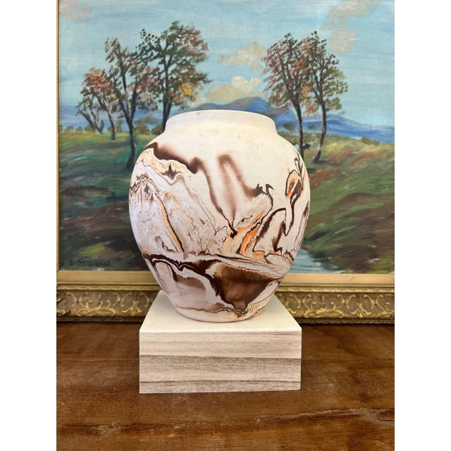 Large Vintage Primitive Nemadji Swirl Pottery Vase For Sale - Image 4 of 7
