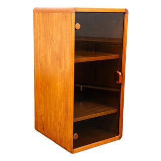 Mid Century Modern Compact Cabinet Teak Smoked Glass MCM Media Lights Vintage For Sale