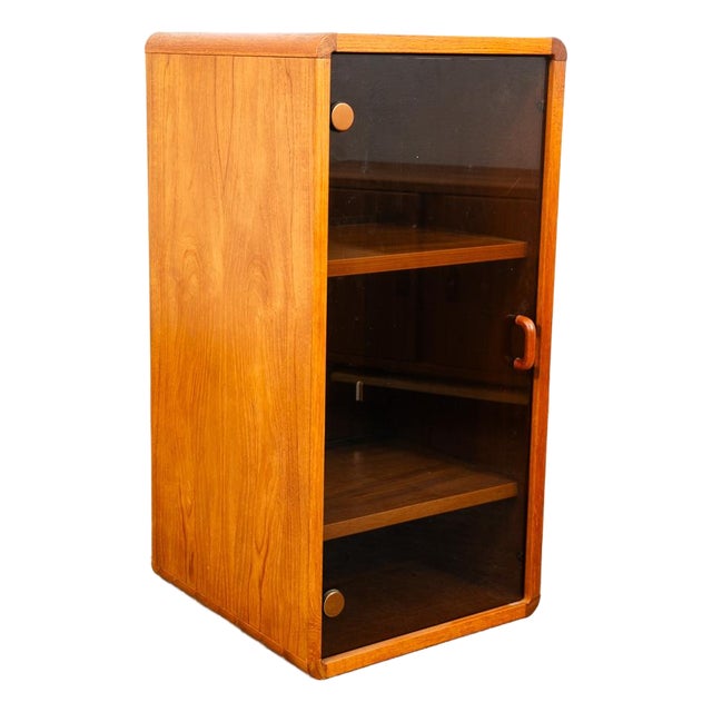 Mid Century Modern Compact Cabinet Teak Smoked Glass MCM Media Lights Vintage For Sale