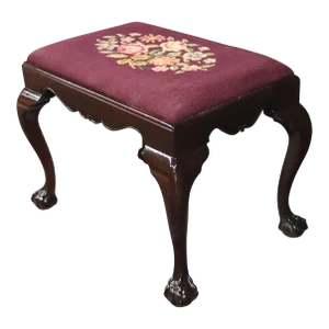 Needlepoint & Mahogany Footstool by Potthast Brothers