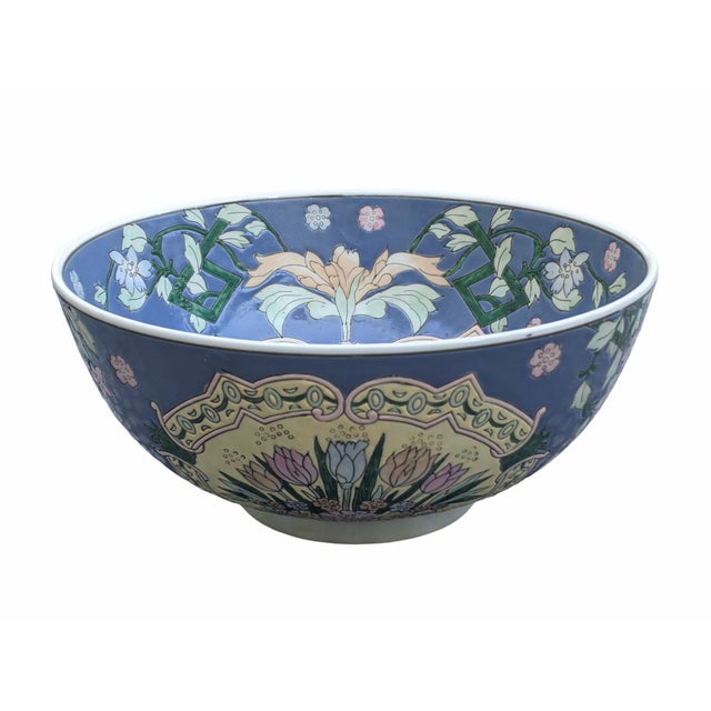 Vintage Chinoiserie Porcelain Large Decorative Bowl For Sale In Charlotte - Image 6 of 11