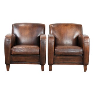 Vintage Sheepskin Leather Chairs, Set of 2 For Sale