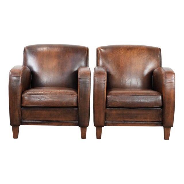 Vintage Sheepskin Leather Chairs, Set of 2 For Sale