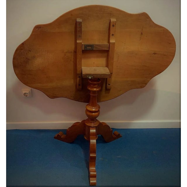 Folding Cherry Wood Side Table with Tripod Stand For Sale - Image 5 of 6