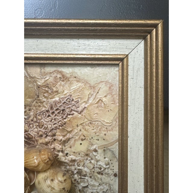 Abstract Mixed Media Coastal Shell & Sea Fan Framed Oil Painting For Sale - Image 10 of 12