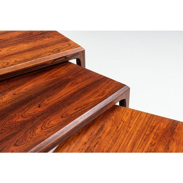 Nesting Tables in Santos Rosewood by Johannes Andersen for CFC Silkeborg, Denmark, 1960, Set of 3 For Sale - Image 14 of 15