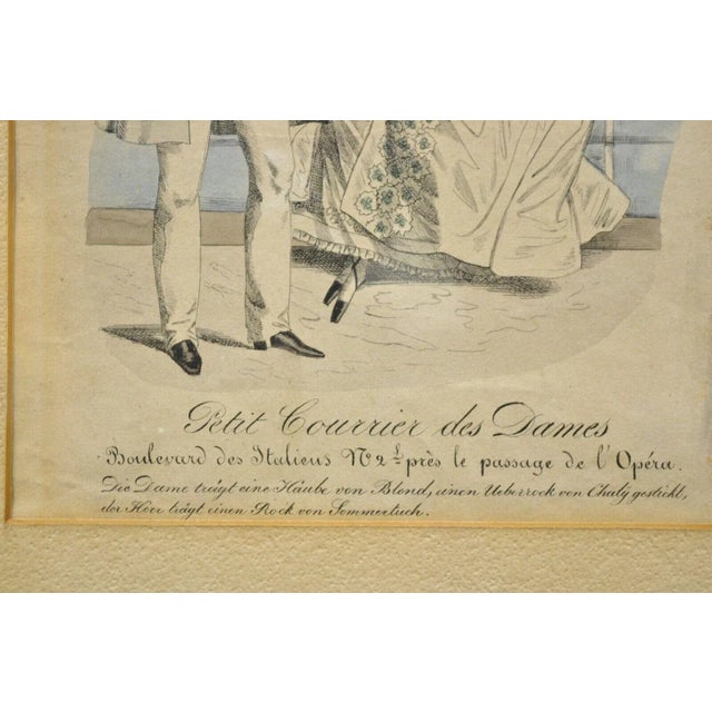 Wood French 1830s Victorian Lithograph Print Couple Fashion Gown in Frames - a Pair For Sale - Image 7 of 13