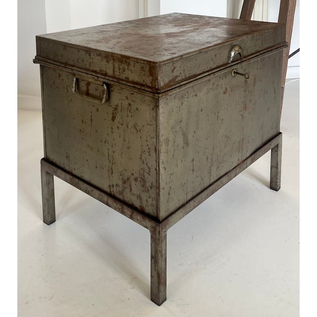 Antique Industrial Steel Trunk Chest on Stand With Aged Patina For Sale - Image 4 of 7
