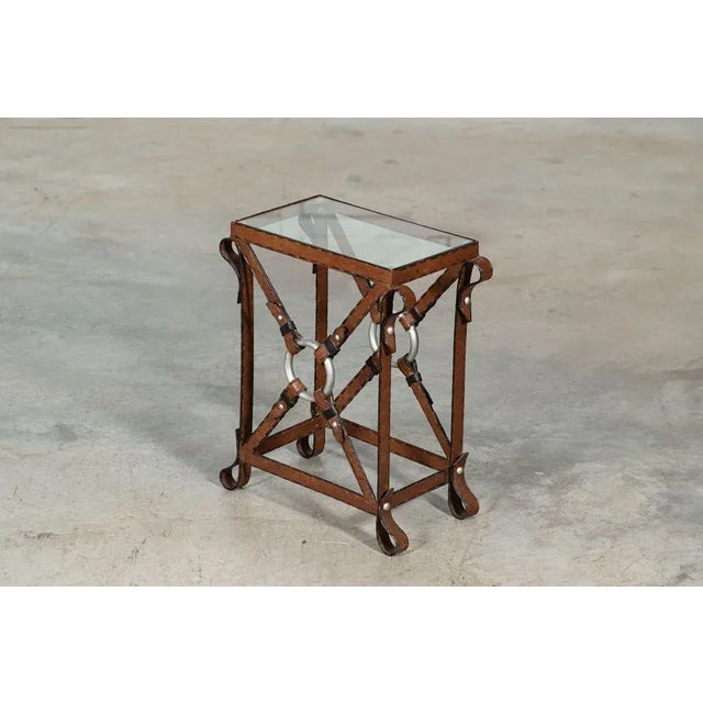 Iron Faux Leather Side Table in the style of Jacques Adnet For Sale - Image 5 of 9