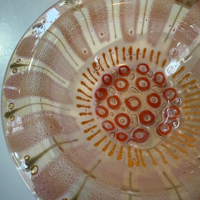 Michael and Frances Higgins Frances + Michael Higgins Fused Glass 7 1/2" Bowl in Pink/Green/Gold C1950s For Sale - Image 4 of 8