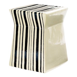 Ashlar Artisan Series Handmade Glazed Ceramic Outdoor Accent Stool, White For Sale