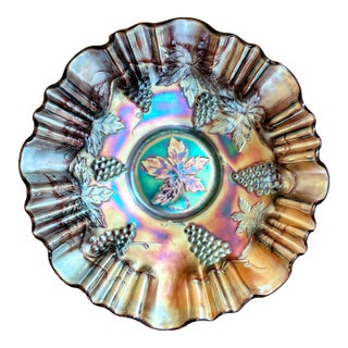 Fenton Amethyst Carnival Glass Double Crimped Bowl - Grape & Leaves - Early 20th Century For Sale