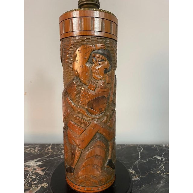 20th Century Japanese Carved Bamboo Samurai Lamp Base, 1960s For Sale - Image 4 of 7