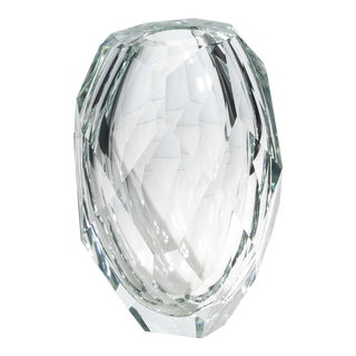 Hand Blown Murano Facet Thick Vase in Clear For Sale