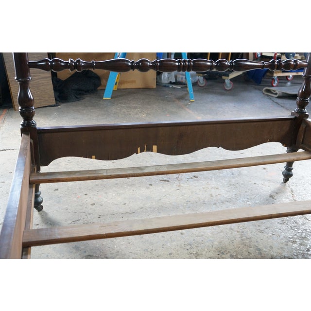 Antique Early American Colonial Style Mahogany 4 Post Acorn Finial Full Size Bed For Sale - Image 18 of 18