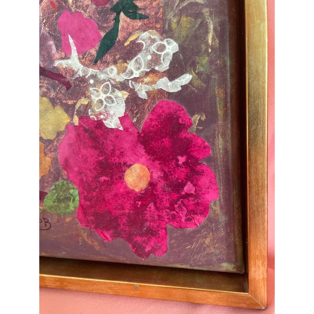 Roberta Pruett Beasley Signed Original Mixed-Media Floral Collage Painting, Framed, 20.75" For Sale - Image 10 of 15