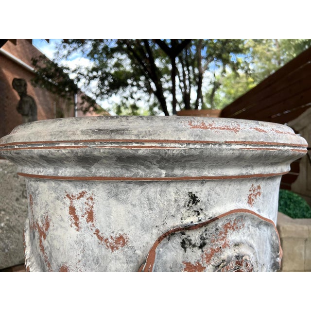 French A Single French Terracotta Anduze Planter With Antiqued Gray White Finish For Sale - Image 3 of 15