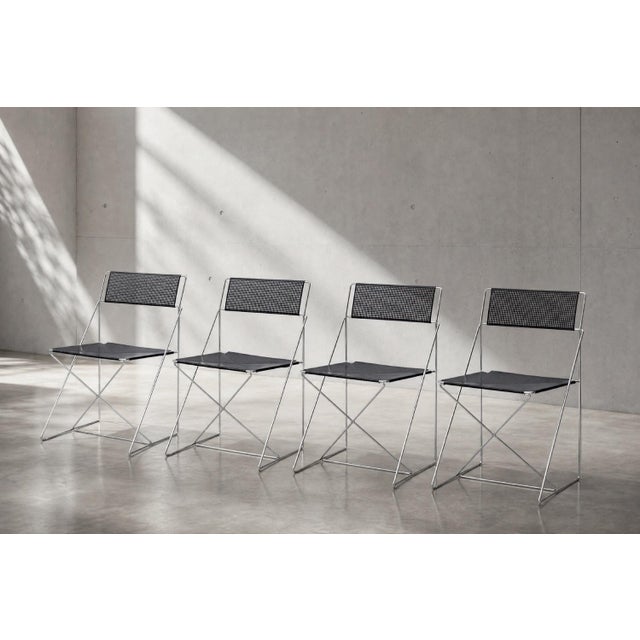 Mid-Century Modern Vintage Minimalist Metal X-Line Chairs by Niels Jørgen Haugesen for Hybodan, 1970s, Set of 4 For Sale - Image 3 of 18
