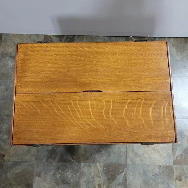 VintageTiger Oak Rolling Knitting or Sewing Box With Legs For Sale In Raleigh - Image 6 of 7