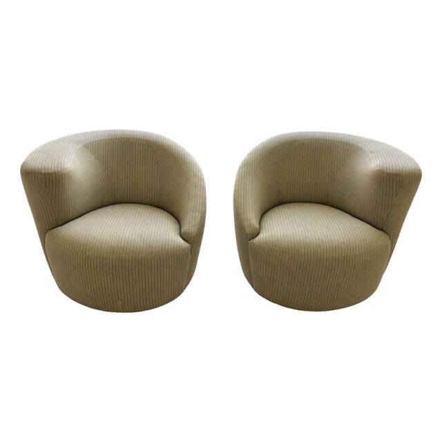 1960s Pair of Swiveling "Nautilus" Chairs by Vladimir Kagan Weiman in Original Fabric Ready for Reupholstery For Sale