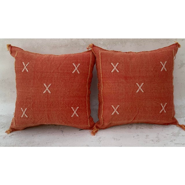 Contemporary Red Brick Silk Sabra Pillow Covers- a Pair For Sale - Image 9 of 9