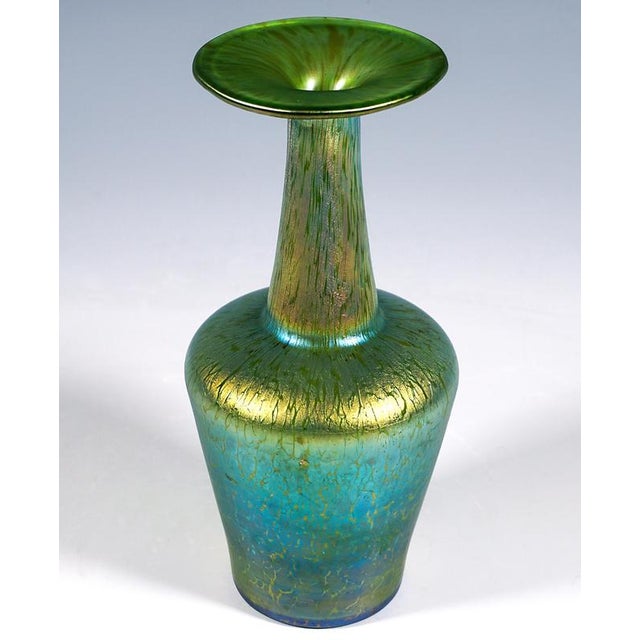 Finest bohemian art nouveau glass vase: mould-blown solitary vase on a flush stand; conically rising body, forming gently...