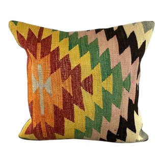 20 x 20 Kilim Pillow Turkish Cushion Natural Yellow Green Pillow Cushion Cover For Sale