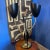 Beautiful, unique MCM Brass + Enamel Calla Lily Lamp. Lamp has 2 black shades on adjustable brass necks. Each side...