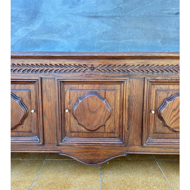 Spanish Renaissance Revival Oak Sideboard with Three Doors, 1930s For Sale - Image 9 of 12