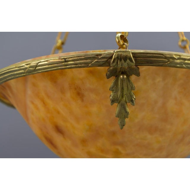 Gold French Neoclassical Style Amber Alabaster and Bronze Pendant Light, 1920 For Sale - Image 8 of 18
