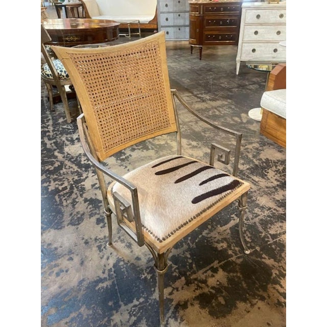 Tan Vintage Hollywood Regency Iron Chair With Cowhide For Sale - Image 8 of 10