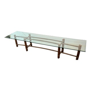 McGuire Vintage Leather Wrapped Rattan + Glass Coffee Table For Sale