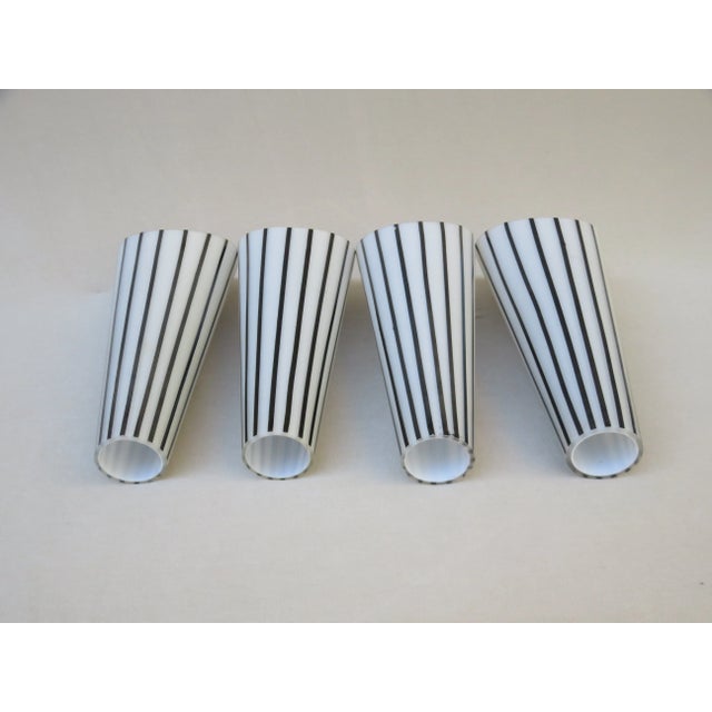 Italian Black and White Striped Enamel Glass and Brass Sconces, 1950s, Set of 4 For Sale - Image 17 of 18