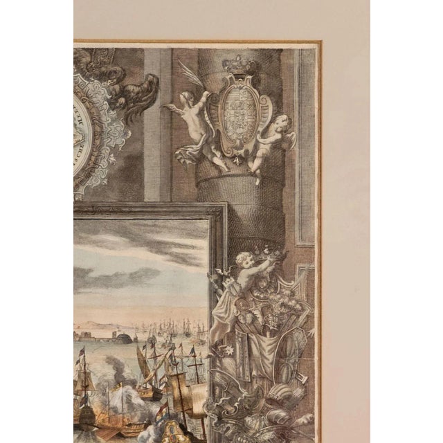 Spanish Hand-Colored Engraving, Battle of Gibraltar, Germany Circa 1720 For Sale - Image 3 of 11