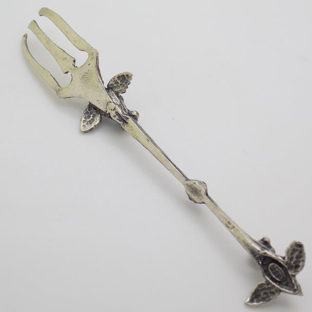 Vintage Italian Handmade Genuine Silver 800 Decorative Cocktail Fork With Bird For Sale - Image 6 of 9