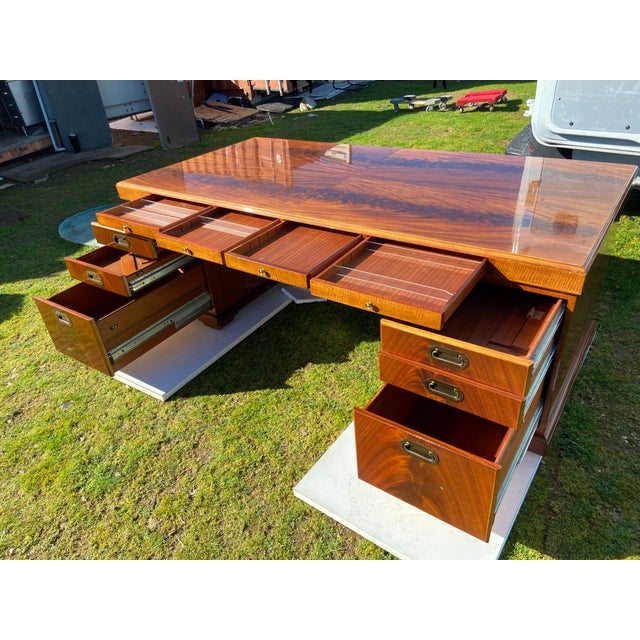 Modern Vintage Mind Century Modern Helikon Desk Executive Hardwood Burl Wood Inlaid Wood For Sale - Image 3 of 12
