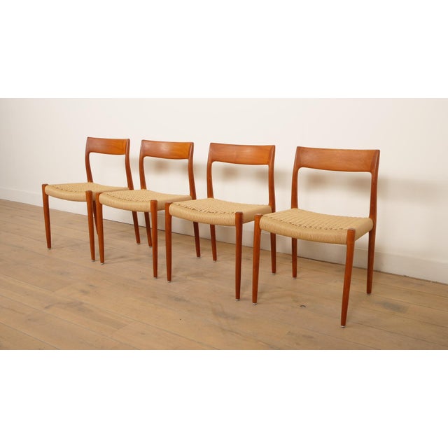 Mid-Century Modern Papercord & Teak Model 77 Dining Chairs by Niels Otto Møller for J.L. Møllers, 1960s, Set of 4 For Sale - Image 3 of 16