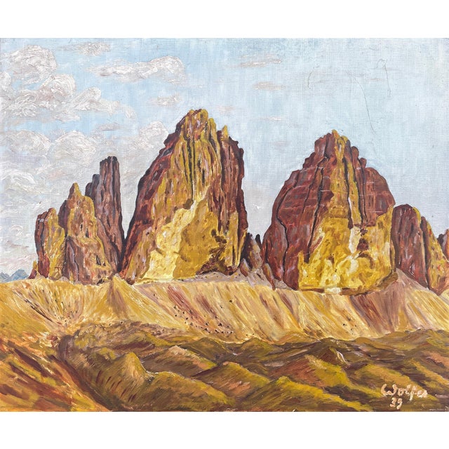 The Three Peaks of Lavaredo, Italian Dolomites, 1939, Oil Painting, Framed For Sale - Image 11 of 13
