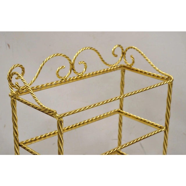 Hollywood Regency Mid 20th Century Italian Hollywood Regency Gold Gilt Iron 3 Tier Shelf Small Display Stand (B) For Sale - Image 3 of 10