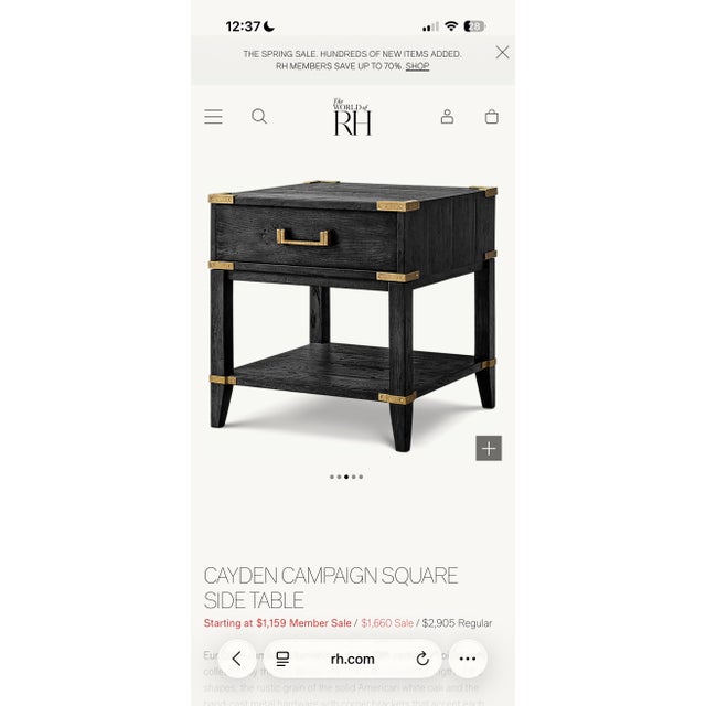 CAYDEN CAMPAIGN SQUARE SIDE TABLE . (I have the matching trunk listed as well!) In black Oak and brass accents. I...