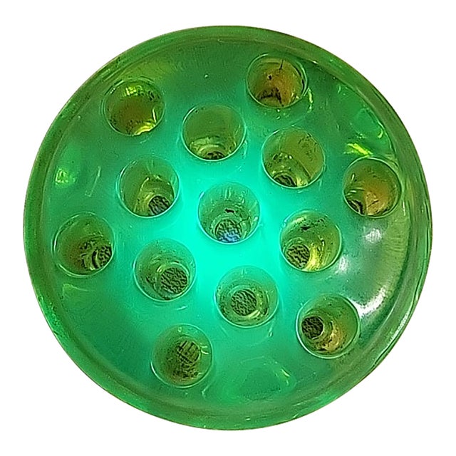 Vintage Uranium Glass Flower Frog Green 1930s For Sale