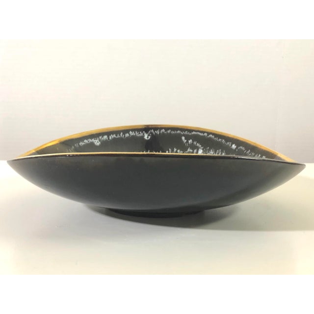 Metal Mid Century German Pottery Decorative Bowl W/24k Gold Rim For Sale - Image 7 of 10