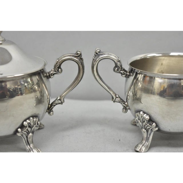 Vintage Sheridan Victorian Silver Plated Footed Lidded Sugar Bowl & Creamer Set For Sale - Image 4 of 12