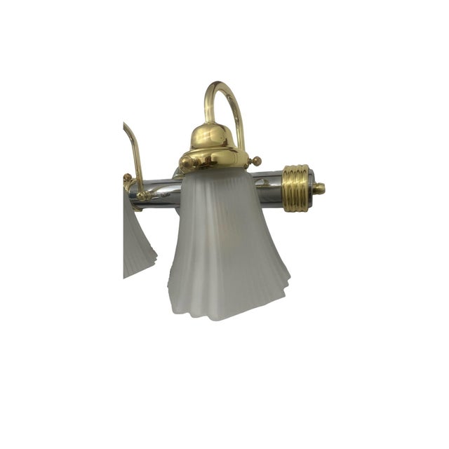 1980s Vintage Pasquale Miranda Feiss Art Deco Postmodern Brass Bathroom Sconce Chrome Gold Vanity Lamp For Sale - Image 4 of 7