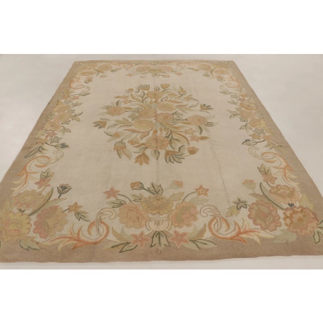 Textile Antique 20th Century Hooked Rug in Beige With Garden Bouquet Design - Rug & Kilim For Sale - Image 7 of 9