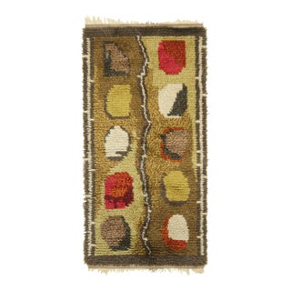 Vintage Swedish Rug in Red and Green With Geometric Pattern | Rug & Kilim For Sale